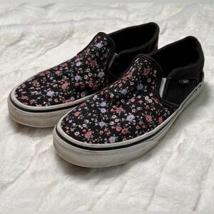 Vans Black Floral Slip-On Loafers
